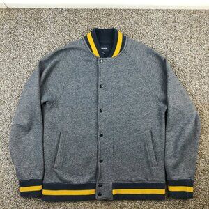 J Crew Jacket Snap Button Cotton Varsity Bomber Tweed Fleece Blue Mens Medium